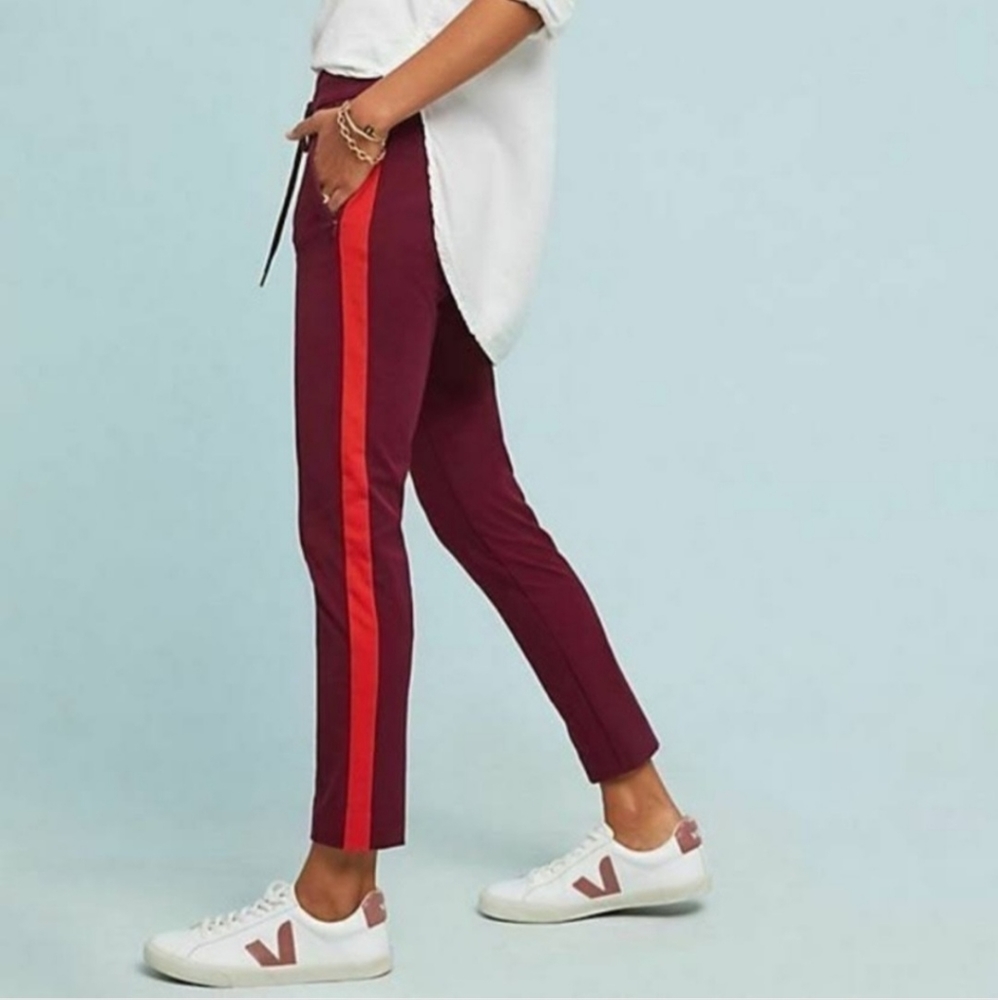 Anthropologie Burgundy and Red Track Pants